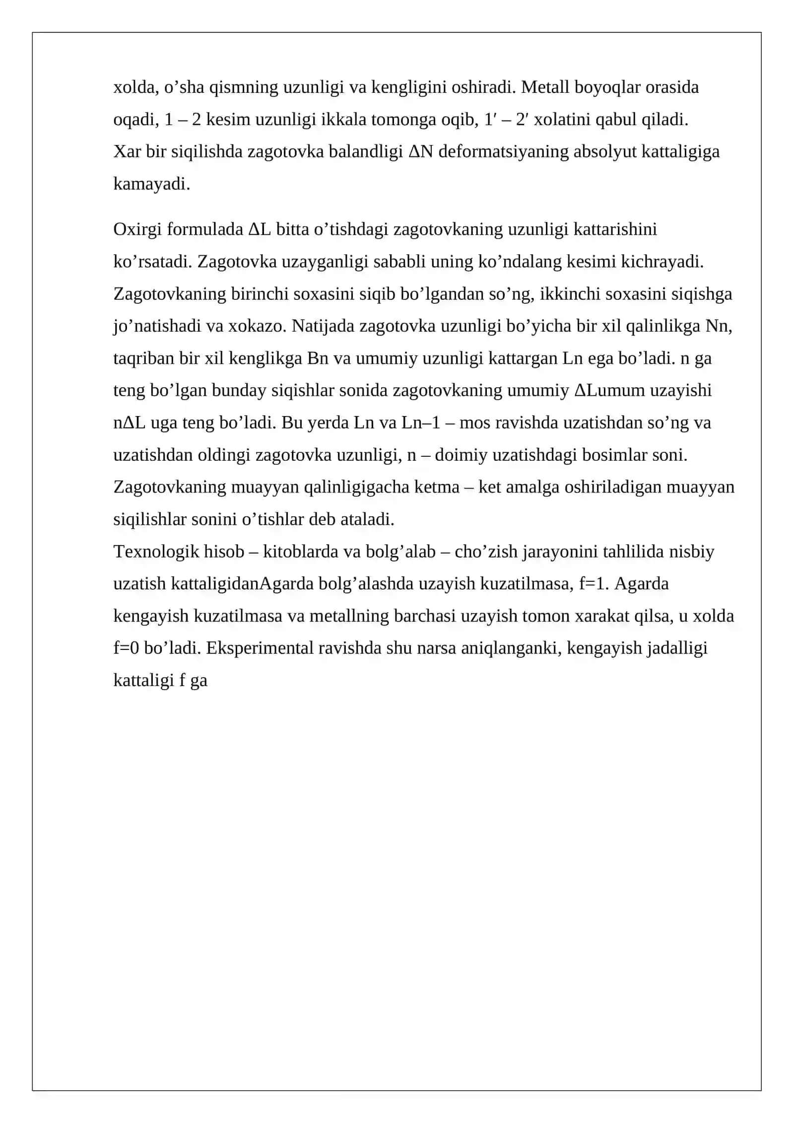 Yassi boyoqlarda to’rtburchak yoki kvadrat kesimga ega bo’lgan zagotovkalarni yassi boyoqlar yordamida bolg’alab – cho’zish 3