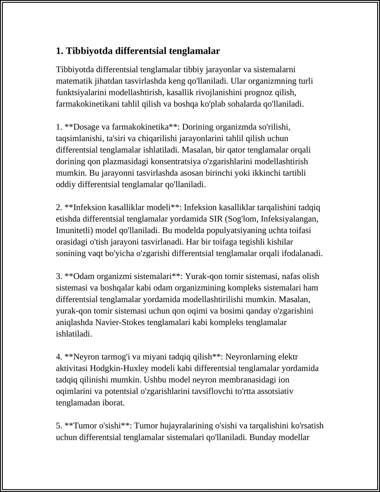 TIBBIYOTDA MATEMATIK MODELLASHTIRISH USLUBLARINI O'RGANISH 3