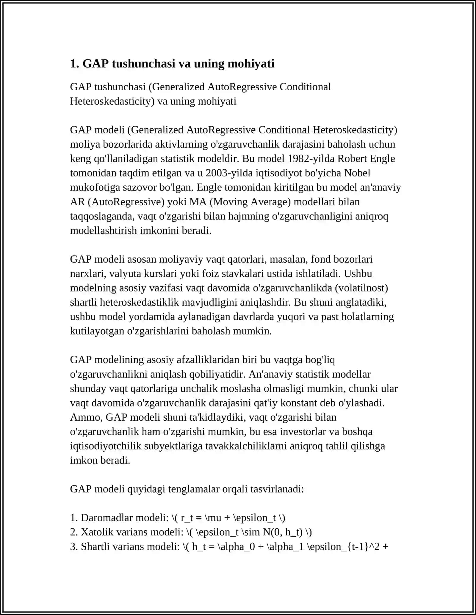 GAP modeli (Generalized AutoRegressive Conditional Heteroskedasticity) 3