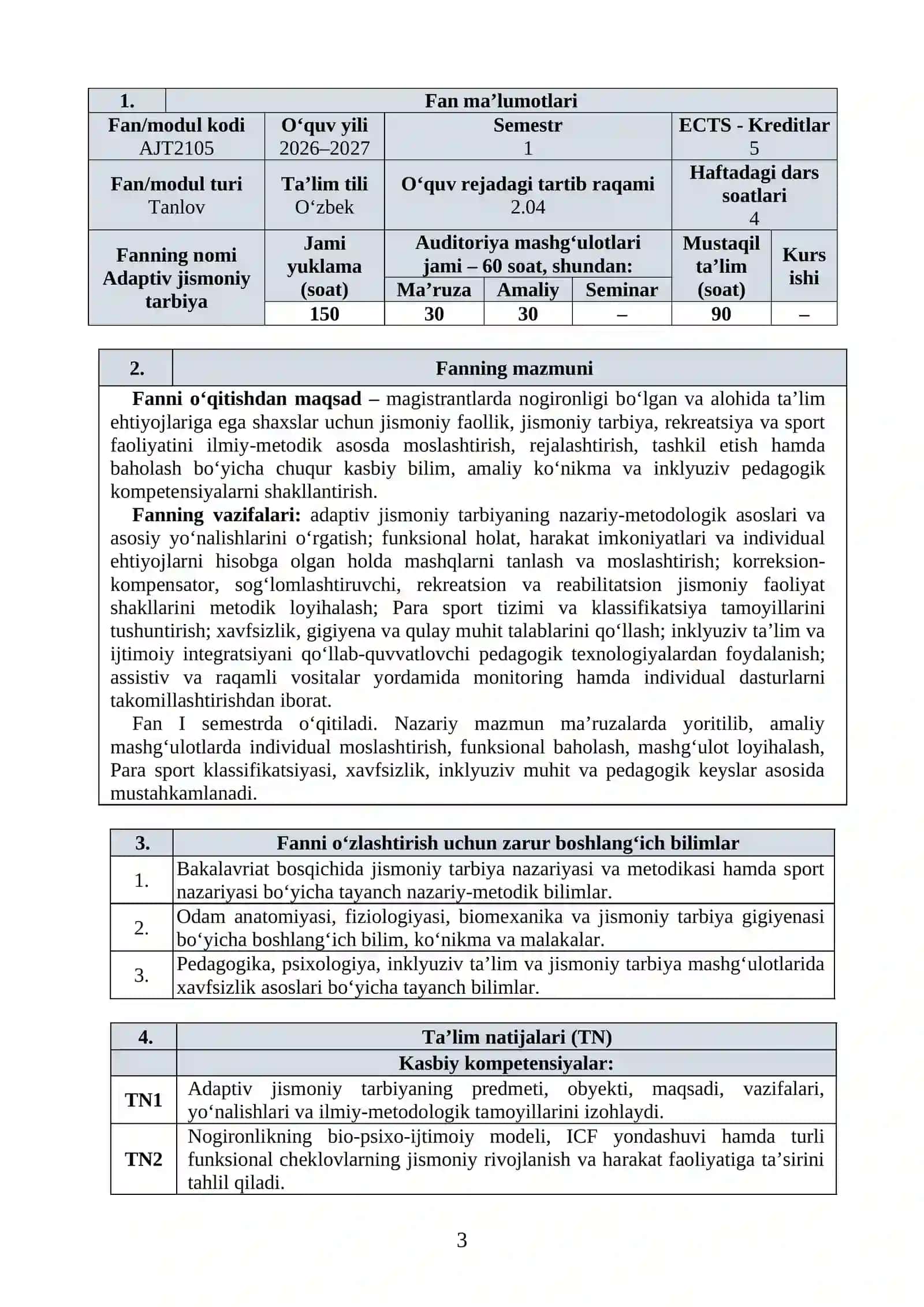 Adaptiv jismoniy tarbiya o'quv dasturi 2026 3
