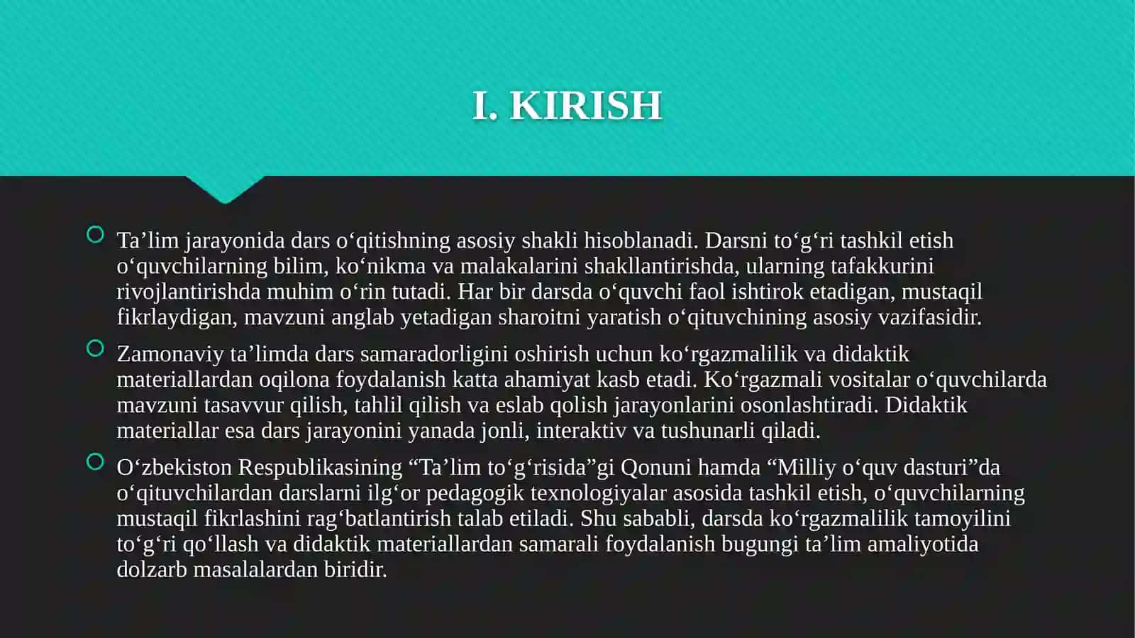 DARSNI TASHKIL QILISH, KPRAZMALILIK HAMDA DIDAKTIK MATERIALLARDAN FOYDALANISH 3