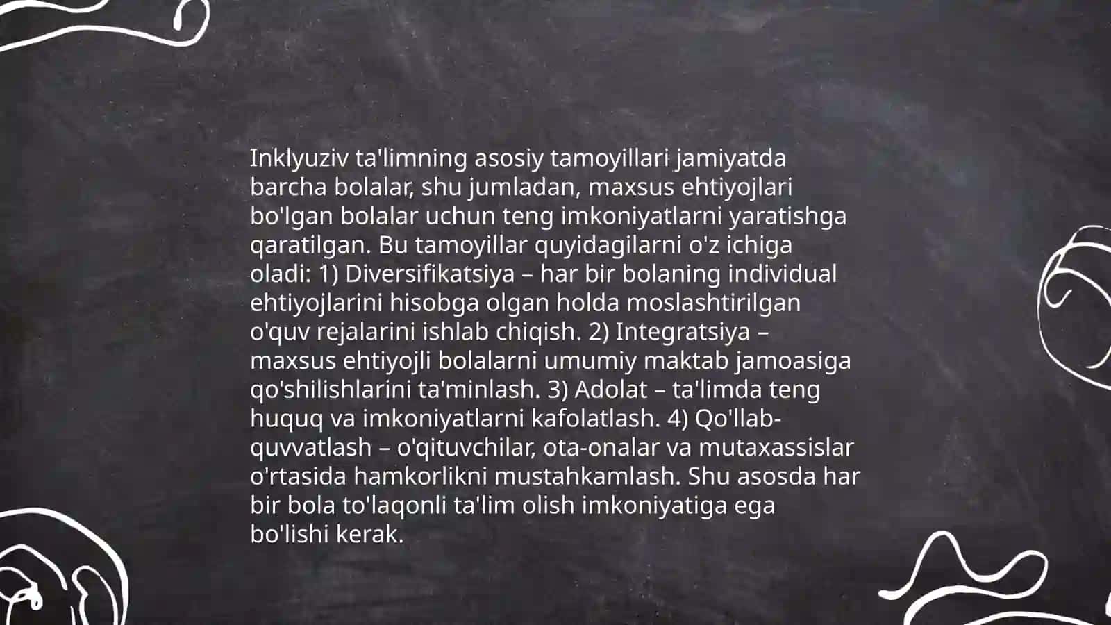 Inklyuziv ta'limning tamoyillari va unga bo'lgan ehtiyojlar, uning sabablari, bosqichlari 3