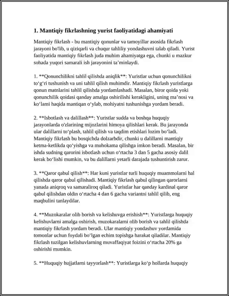 MANTIQIY FIKRLASH VA MAZMUNI IFODALASHNING YURIST FAOLIYATIDAGI OʻRNI 3