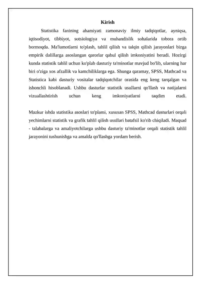 Statistik dasrurlar paketi.(Statistik SPSS Mathcod).Yechimlarning statistik va grafik tahlili 3