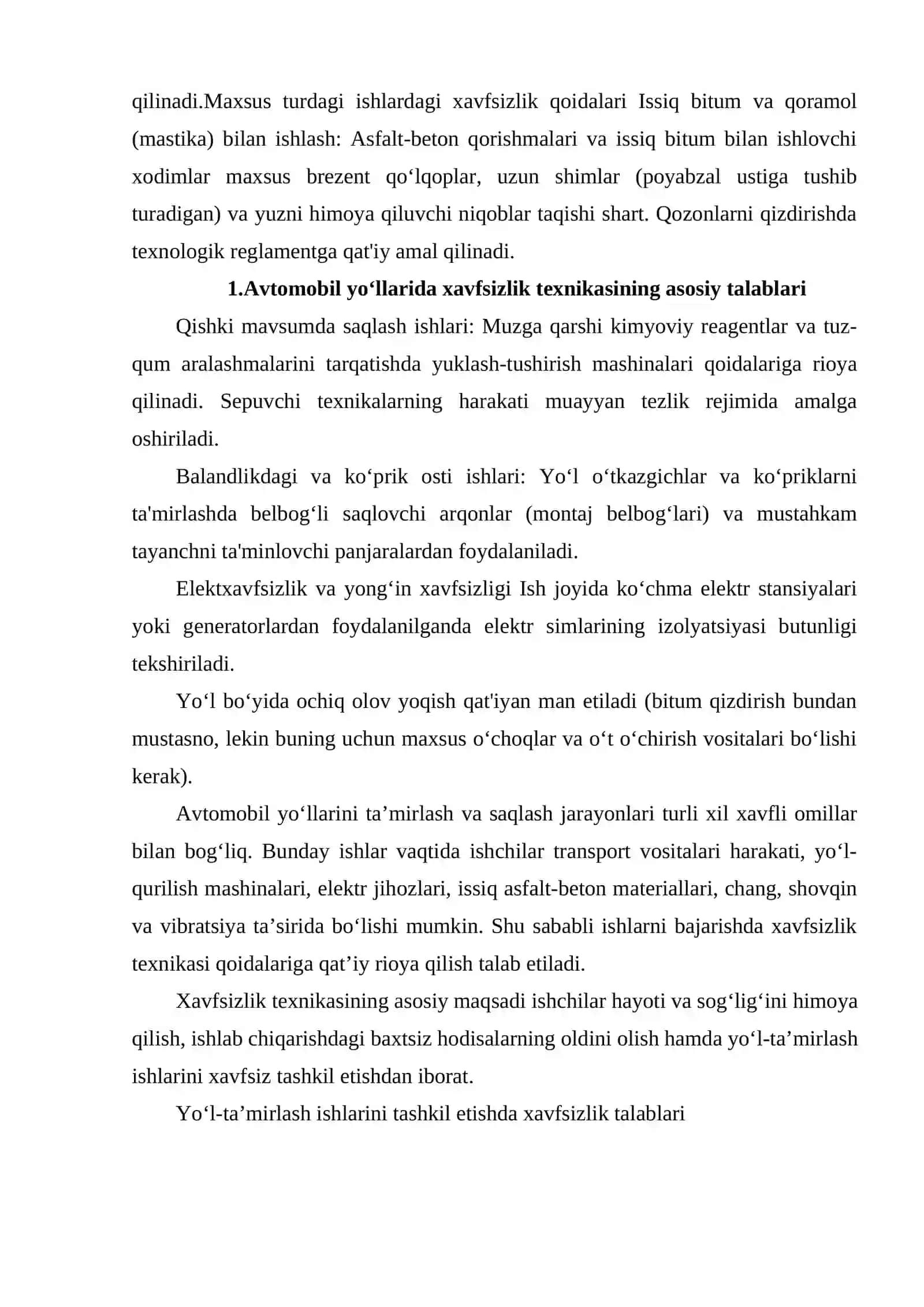 AVTOMOBIL YOʻLARINI TA'MIRLASH VA SAQLASHDA XAFSIZLIK TEXNIKASI 3