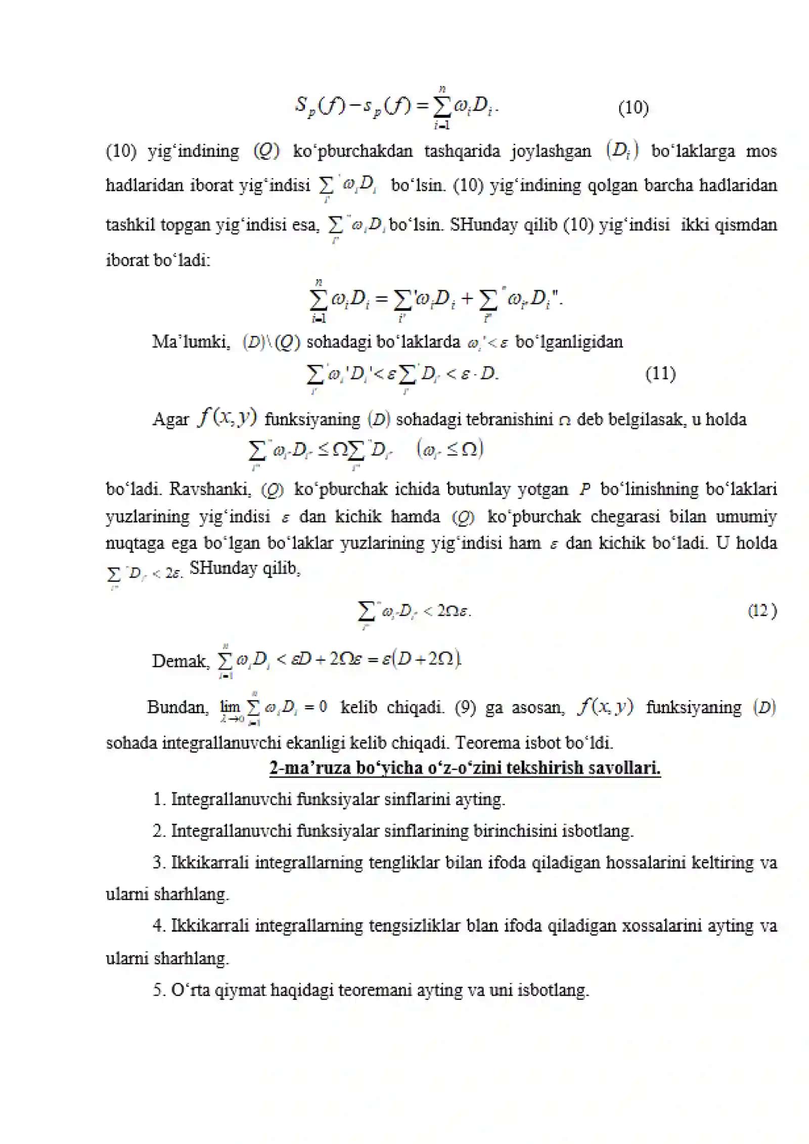 Integrallanuvchi funksiyalar sinfi 3