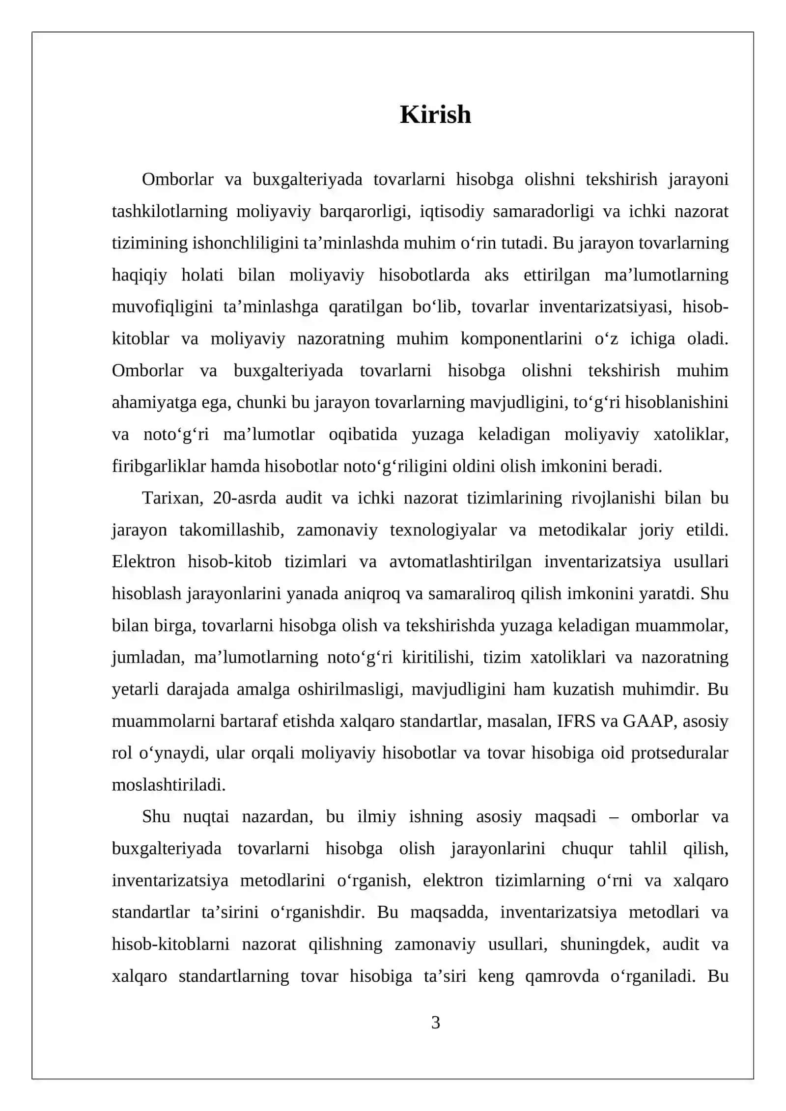 Omborlar va buxgalteriyada tovarlarni hisobga olishni tekshirish 3