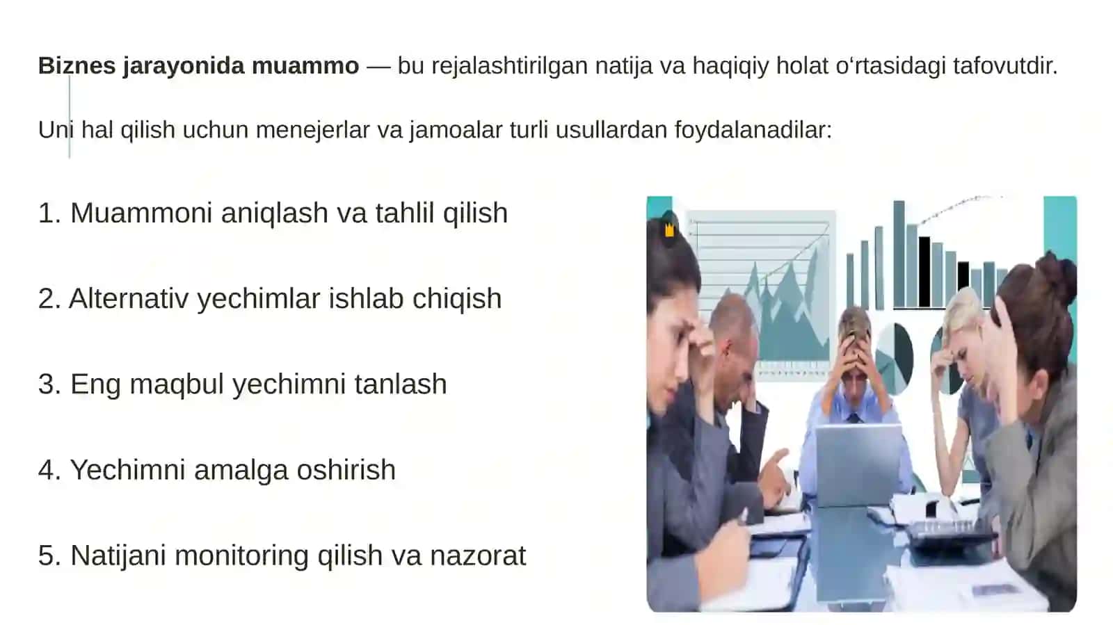 Biznes jarayonlarida muammolarni hal qilish usullari 3
