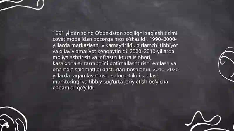 Mustaqillikdan keyingi sogʻliqni saqlash tizimi islohotlarining umumiy tarixi 3