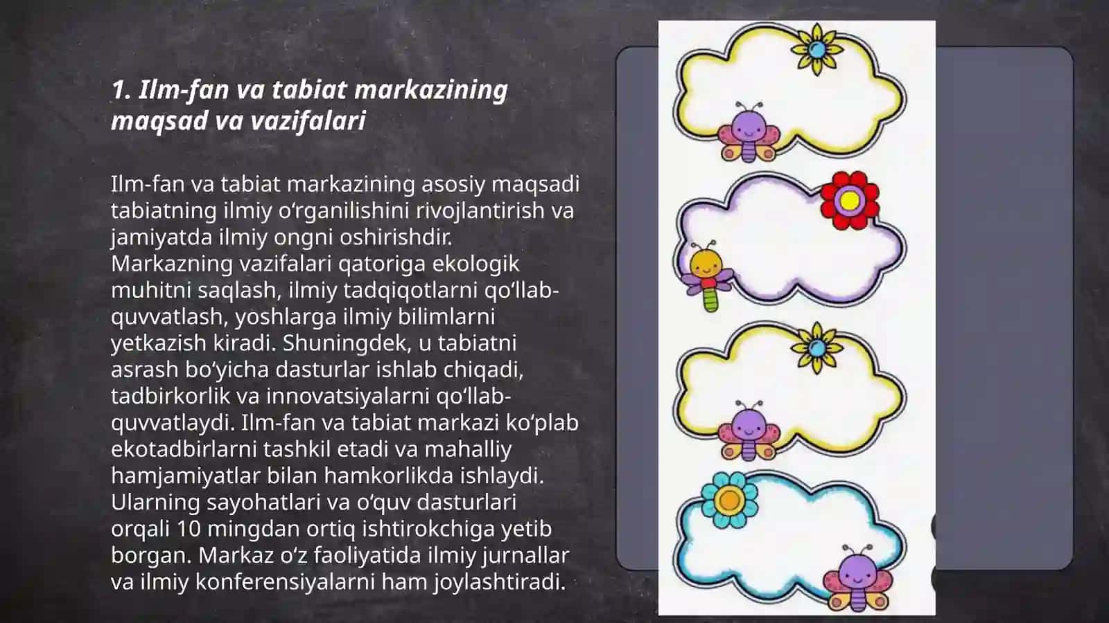 Ilm-fan va tabiat markazi va unga faoliyatlarni tashkil etish 3