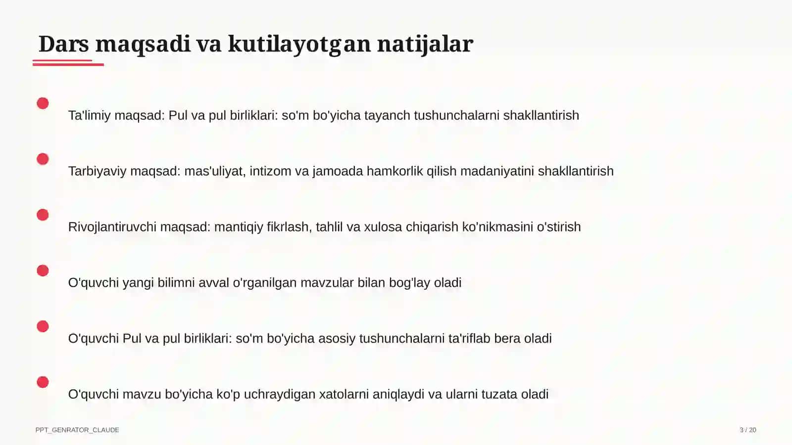 Pul va pul birliklari: so'm (2-sinf) 3