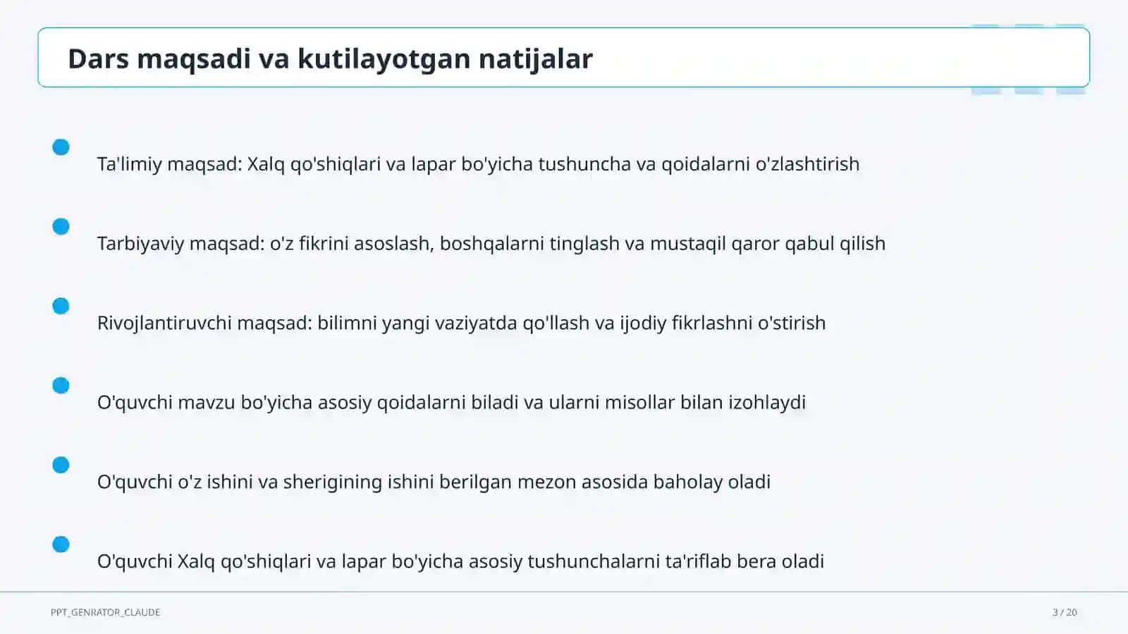 Xalq qo'shiqlari va lapar (3-sinf) 3
