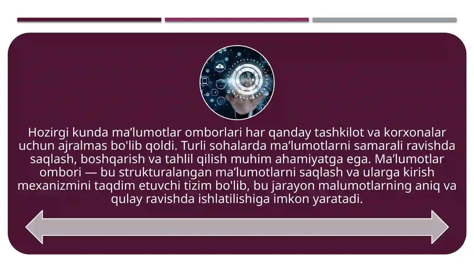 Sohalar boʻyicha maʼlumotlar omborini yaratish va u bilan ishlash 3