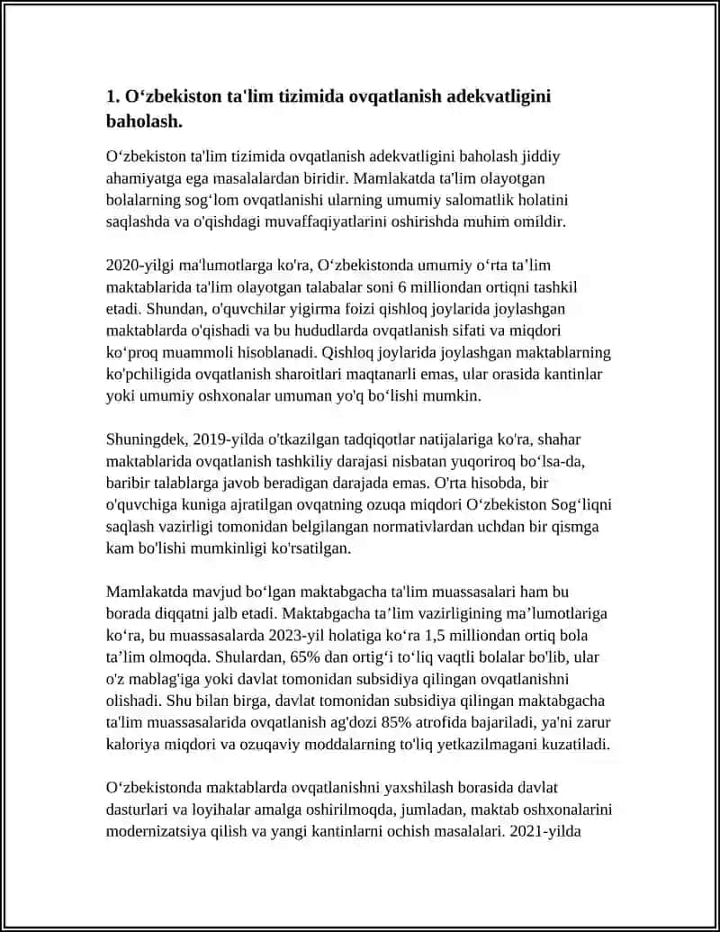 OVQATLANISH ADEKVATLIGINI OʻRGANISH VA BAHOLASH 3