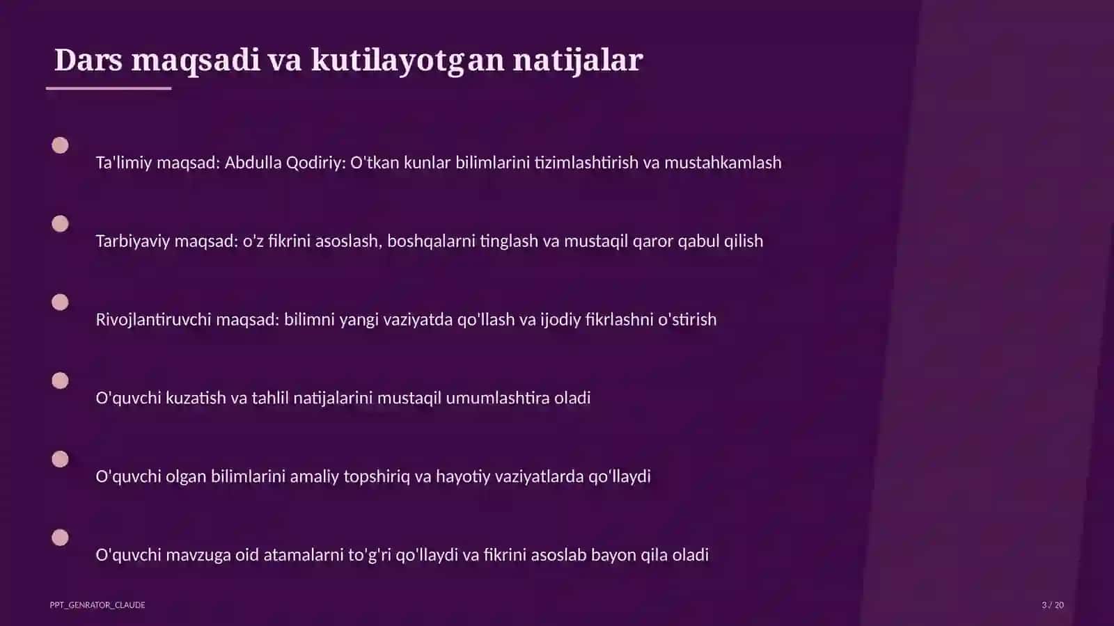 Abdulla Qodiriy: O'tkan kunlar (9-sinf) 3