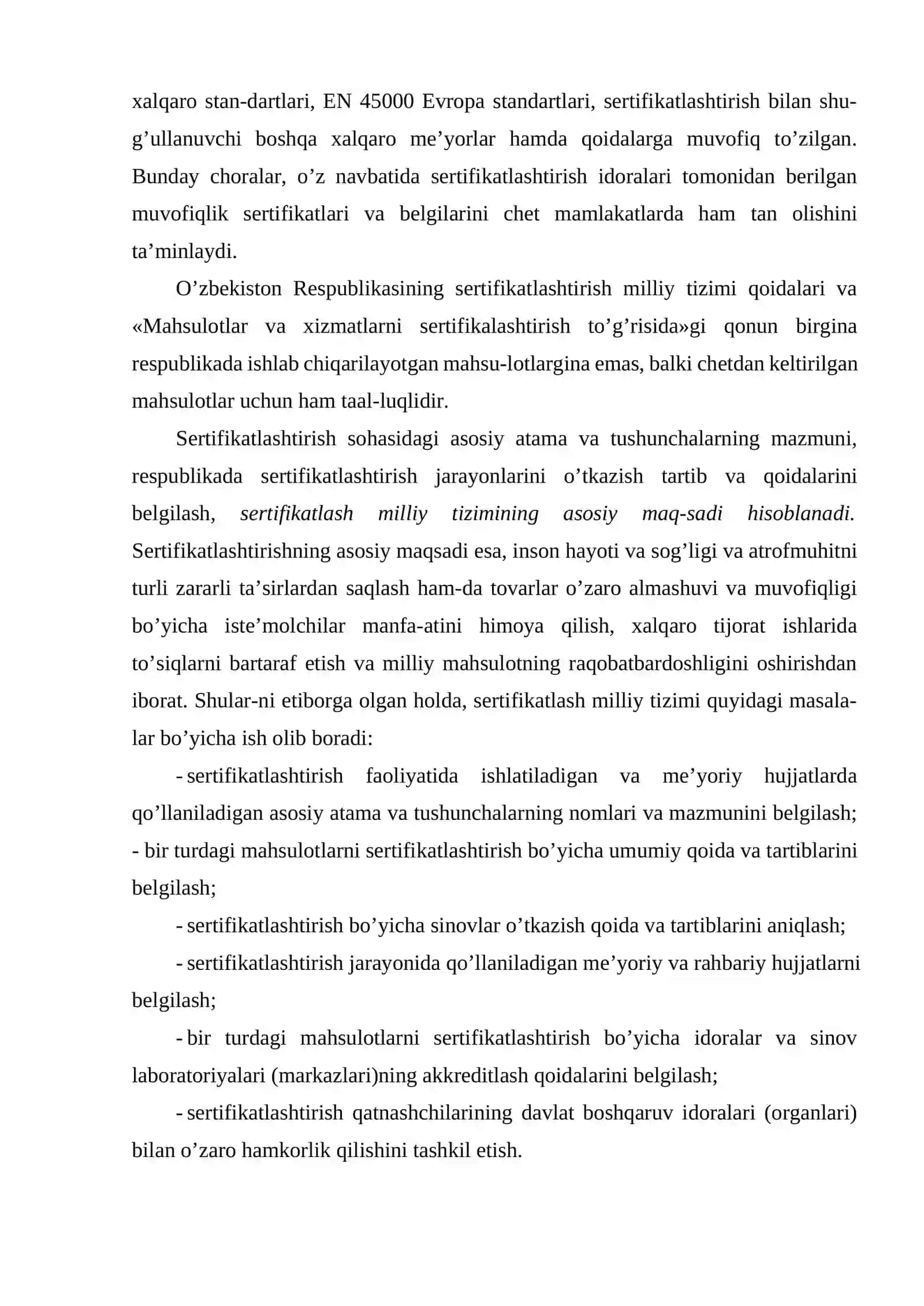 O’zbekiston Respublikasi sertifikatlashtirish milliy tizimi, milliy idoralar va ularning vazifalari 3