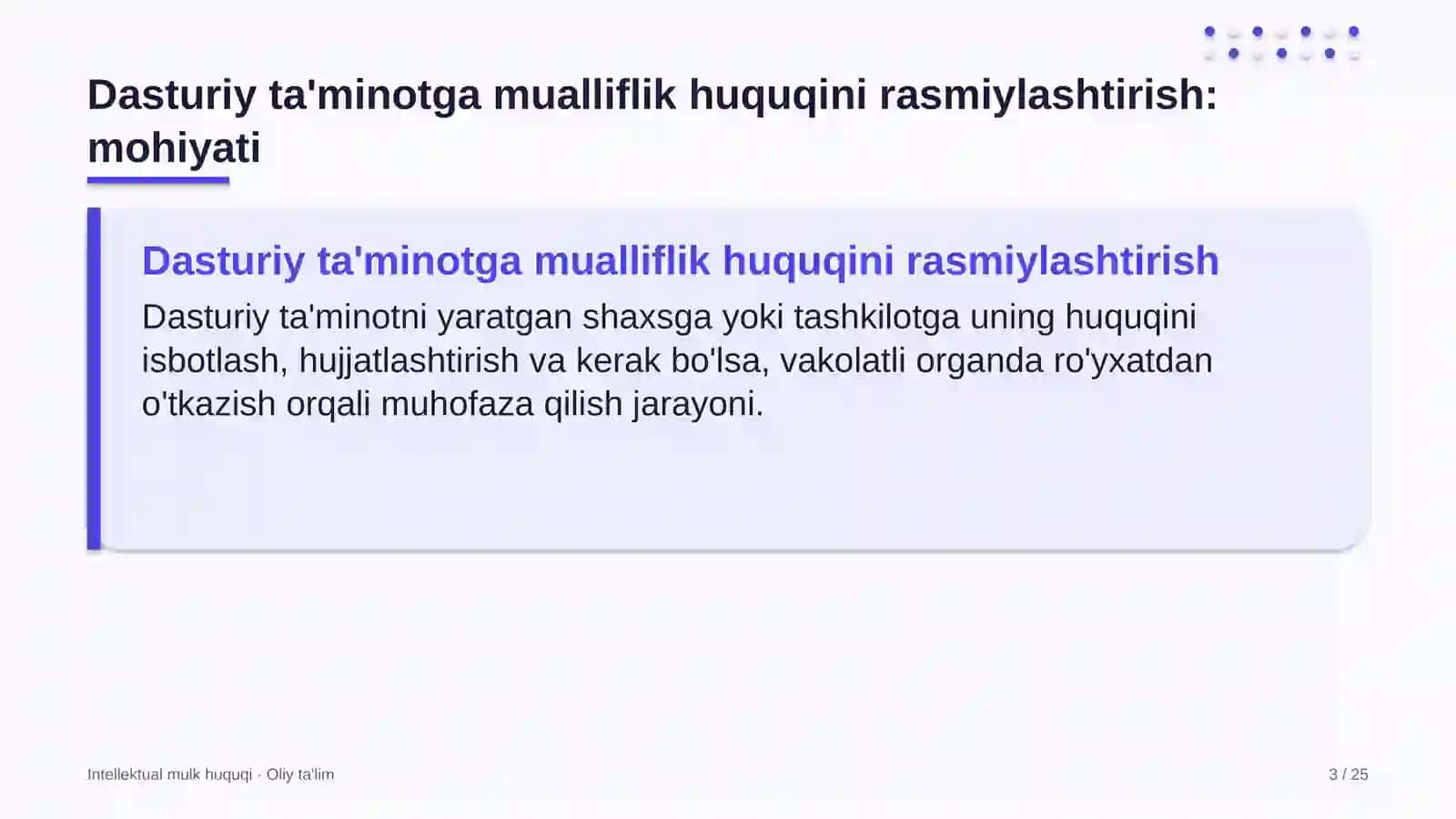 Intellektual mulk huquqi · Oliy ta'lim 3