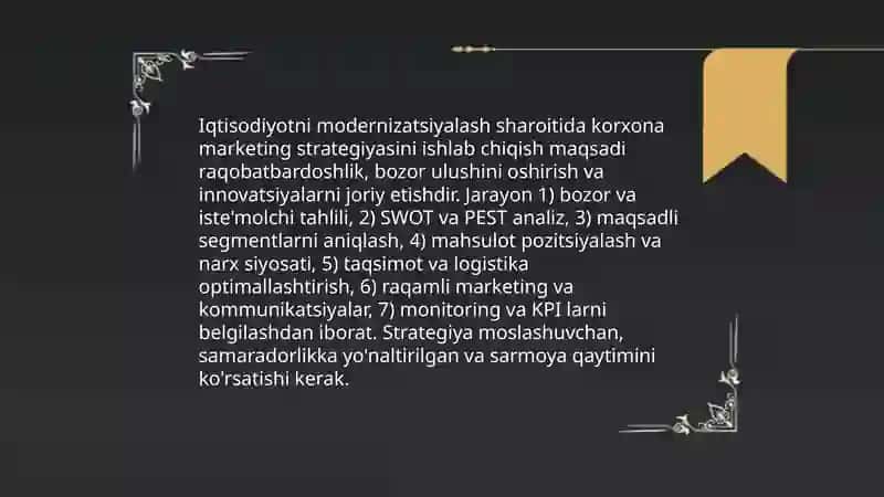 Iqtisodiyotni modеrnizatsiyalash sharoitida korxonalarda markеting faoliyatini tashkil etish 3