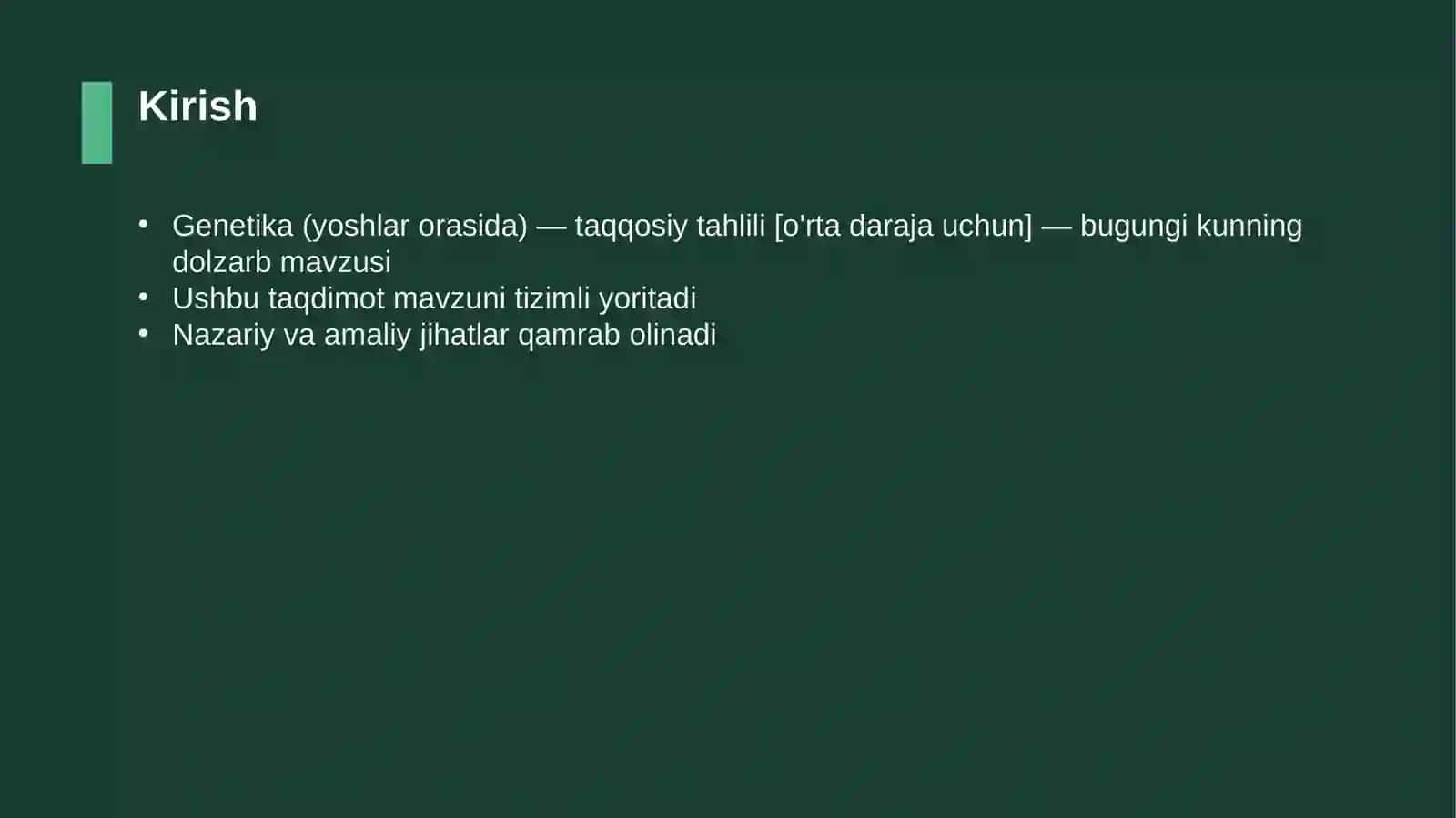 Genetika (yoshlar orasida) — taqqosiy tahlili [o'rta daraja uchun] 3