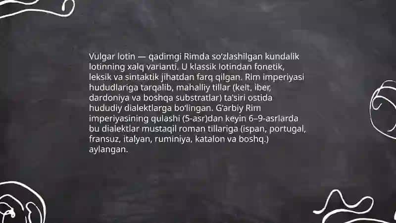 Til oilalari:Hind-Yevropa tillari oilasi.Roman tillari 3