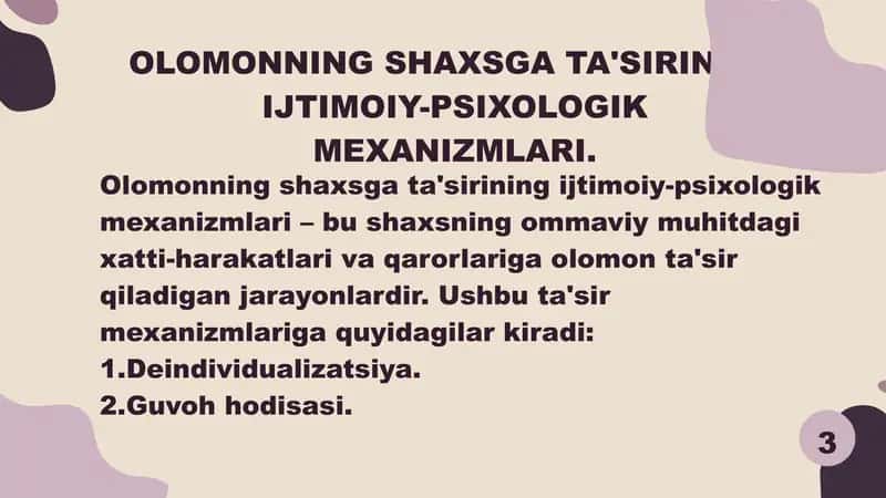 Olomonning shaxsga ta'sirining ijtimoiy-psixologik mexanizmlari 3