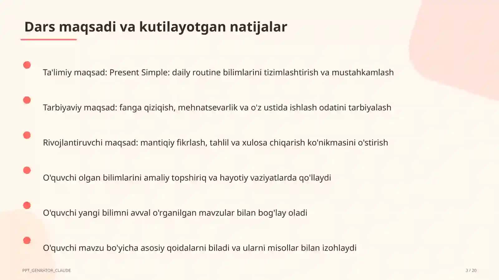 Present Simple: daily routine (3-sinf) 3