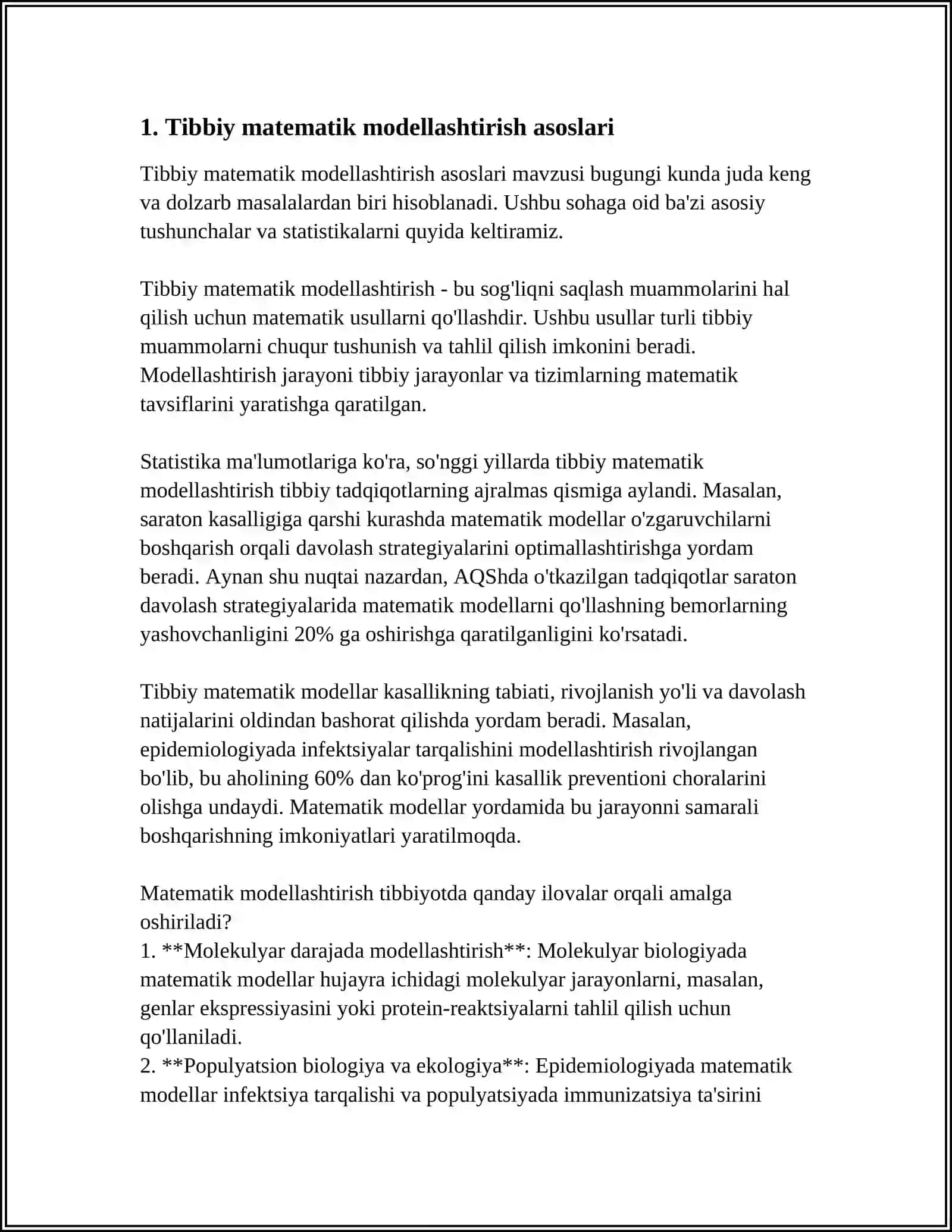 TIBBIY BIOLOGIK MAZMUNDAGI DIFFERENSIAL TUGMALARNI TUZISH VA YECHISH TIBBIY BIOLOGIYA VA FORMATSIYANING AMALIY MASALALARINI OCHIB BERISH 3