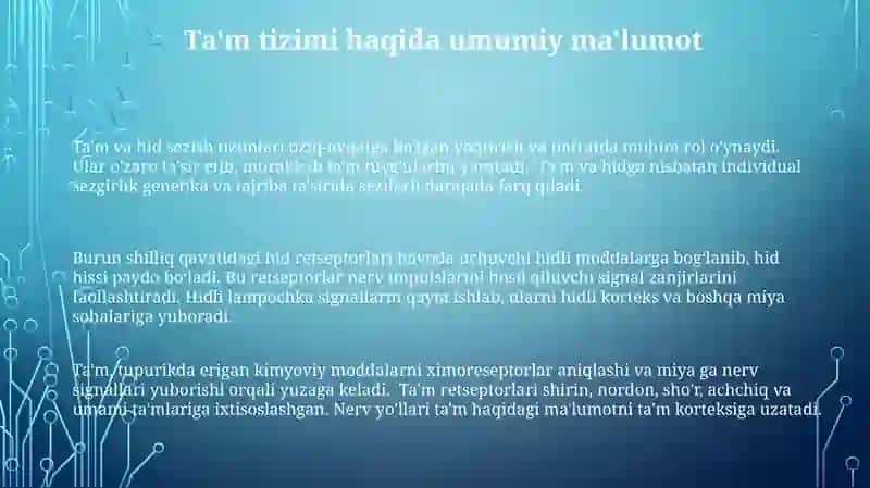 Taʼm va hidning biofizikaviy asoslari 3