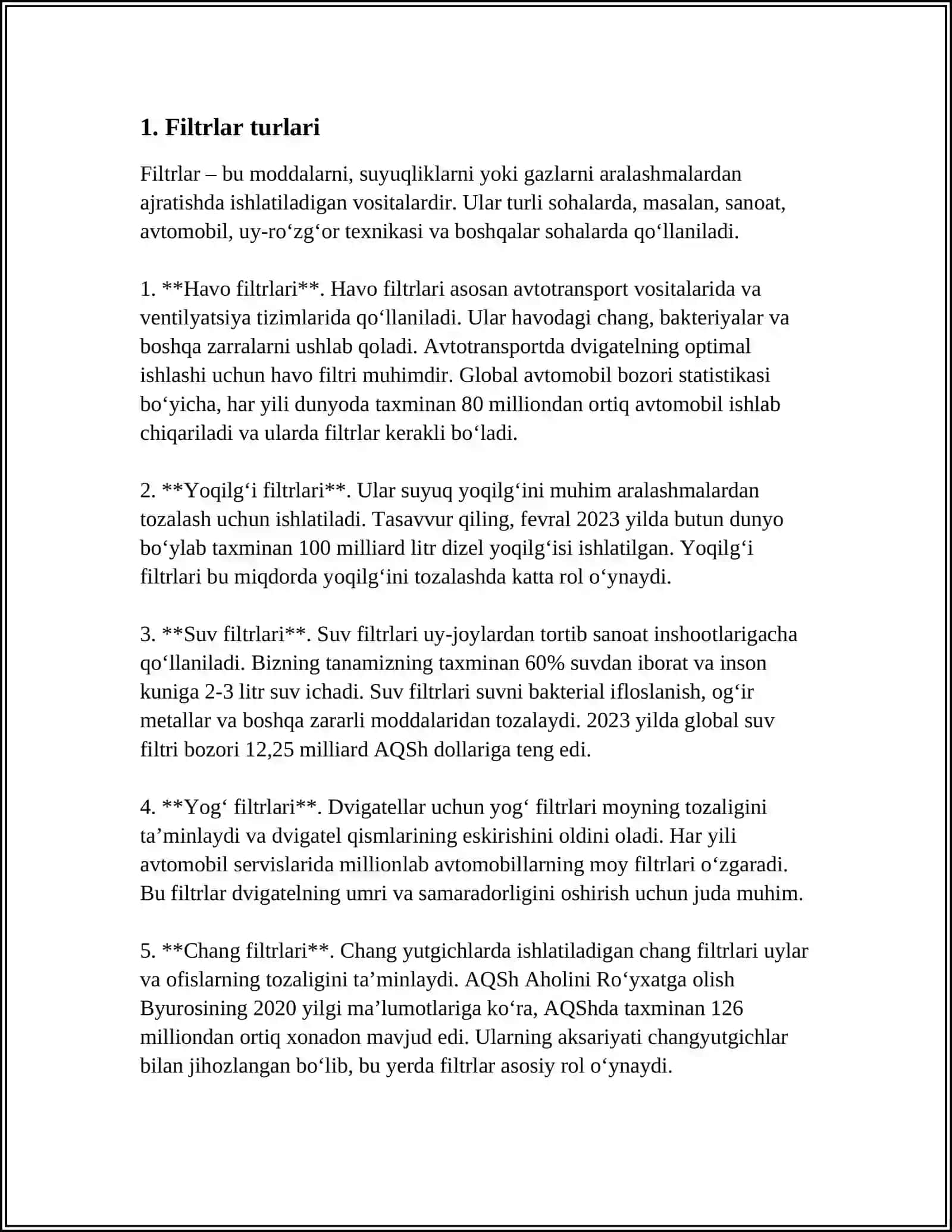 TEKISLOVCHI FILTRLAR 3