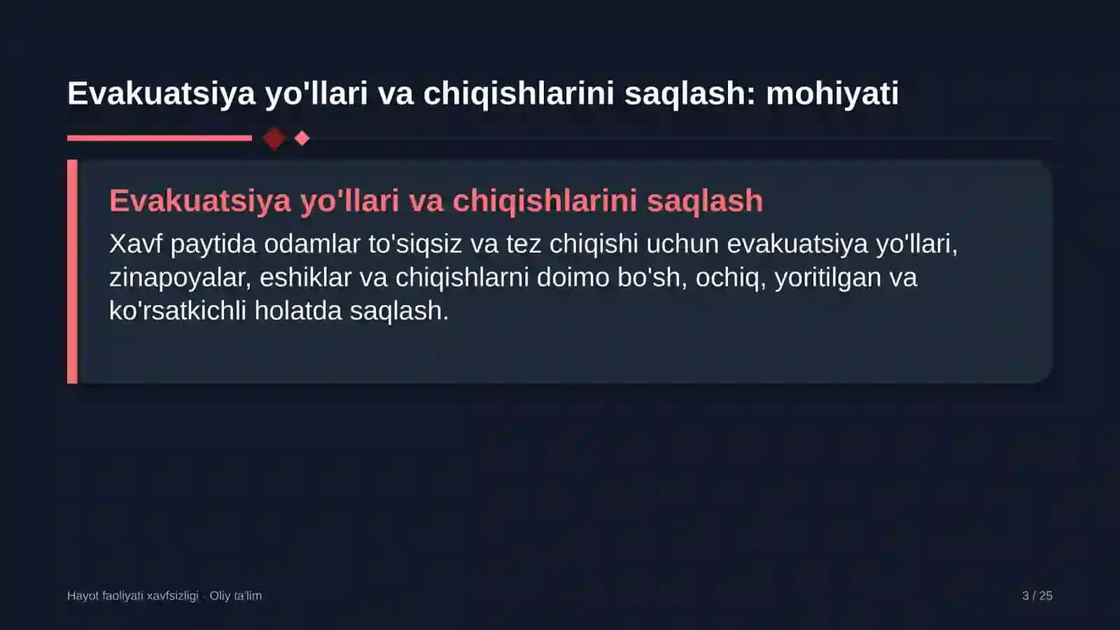 Lift xo'jaligida evakuatsiya yo'llari va chiqishlarini saqlash 3