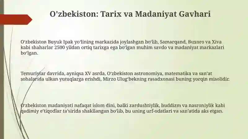 O'zbekiston: Tarix va Madaniyat Gavhari 3