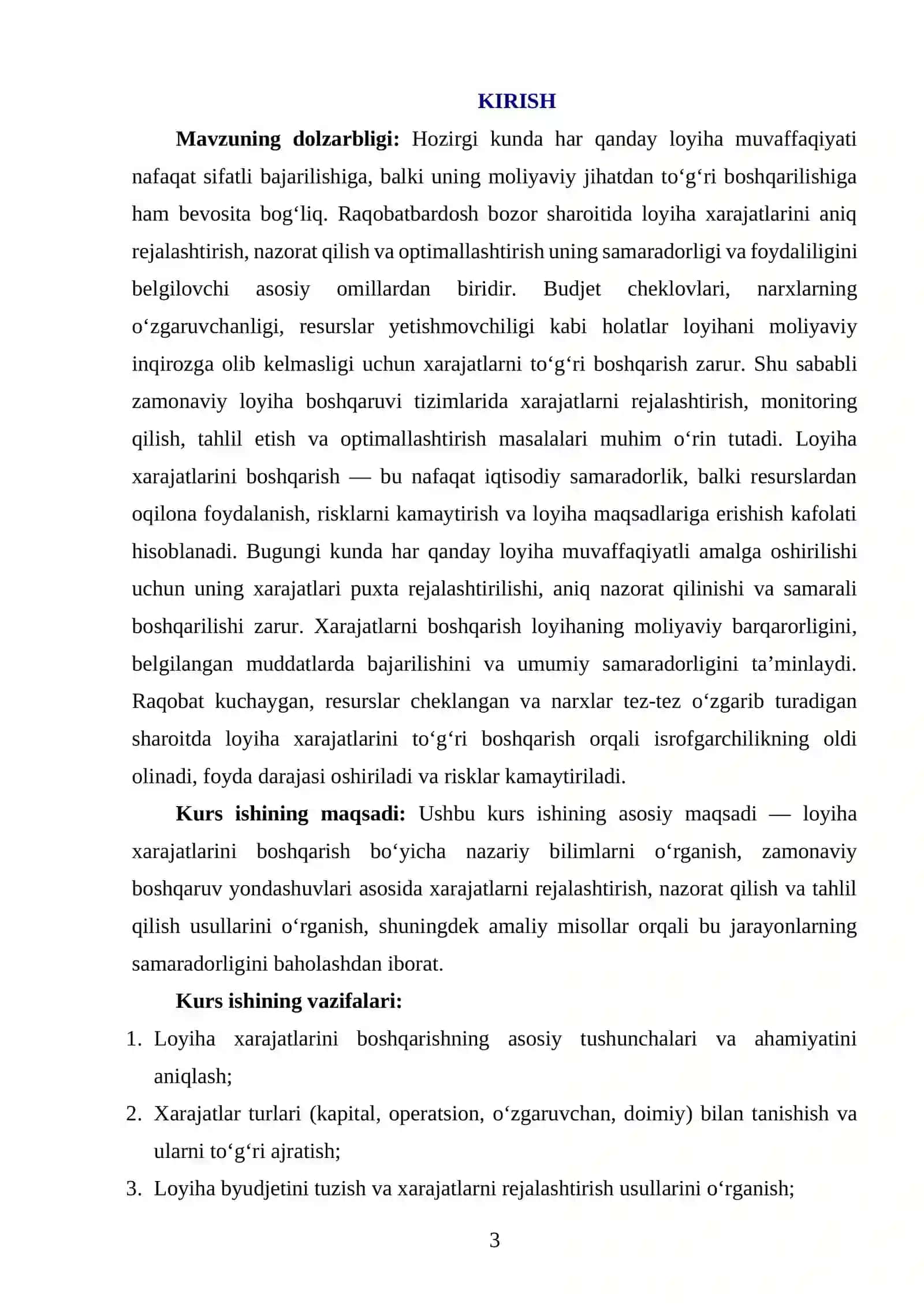 LOYIHA XARAJATLARINI BOSHQARISHNI TAHLIL QILISH 3