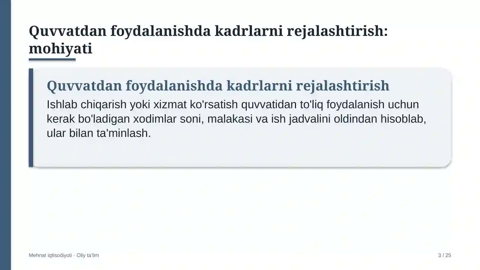 Dam olish maskanlarida ishlab chiqarish quvvatidan kadrlar bilan foydalanishni rejalashtirish 3