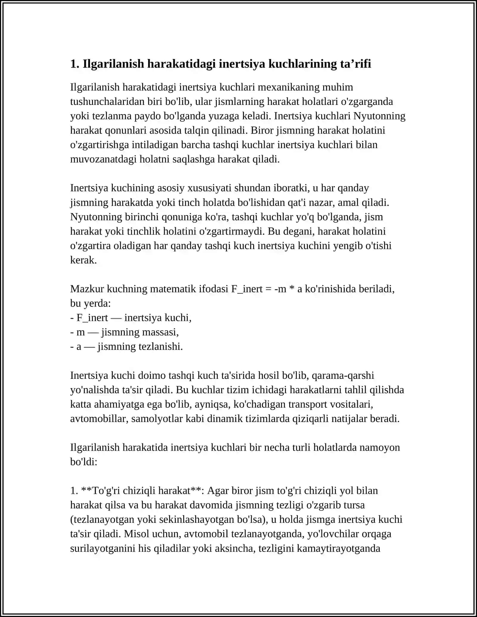 ILGARILANMA HARAKATDAGI INERTSIYA KUCHLARI 3