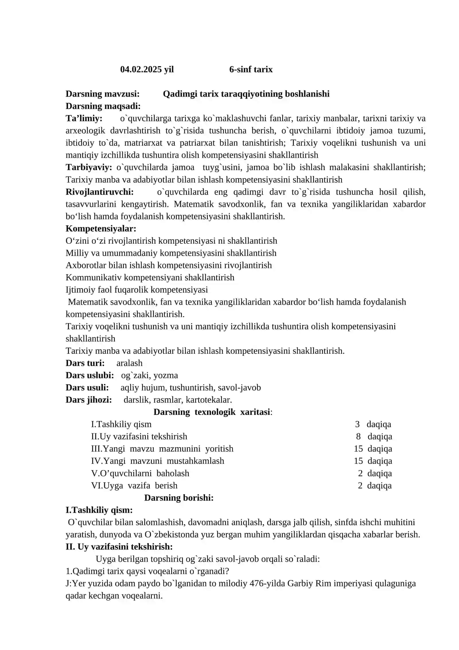 O’TILGAN DARS MAVZULARI KONSPEKTI 3