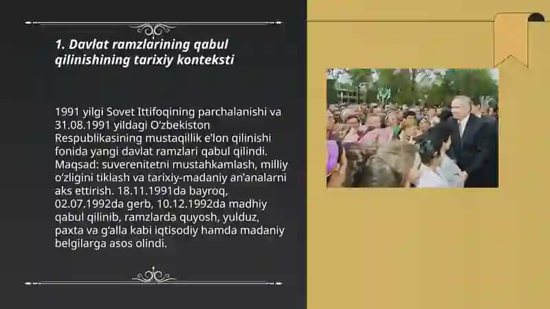 Mustaqil O'zbekiston Respublikasi Davlat ramizlarining qabul qilinishini tarixiy ahamiyati 3
