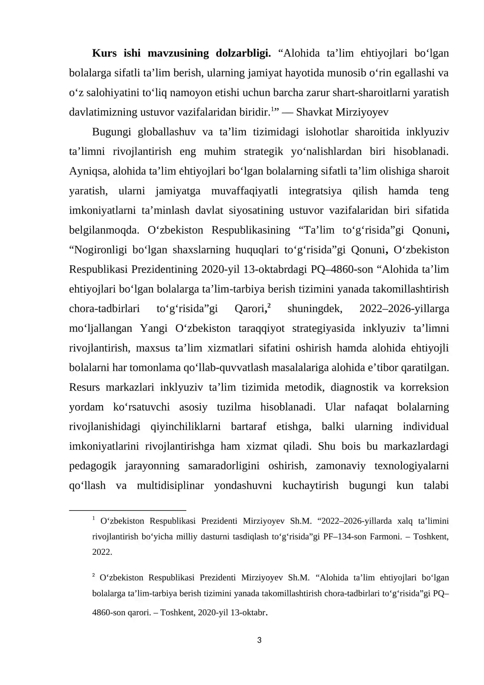 Maxsus ehtiyojli bolalar uchun resurs markazlari KURS ISHI 3