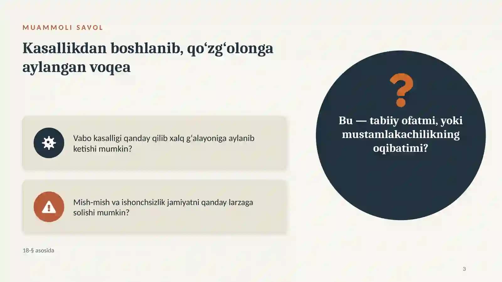 OCHIQ DARS · O‘ZBEKISTON TARIXI · 9-SINF • VABO ISYONI 3