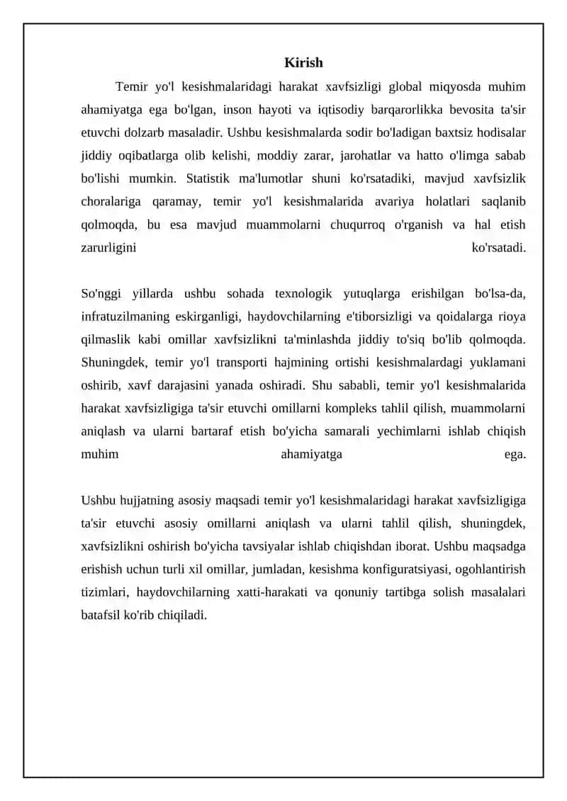 Temir yo'l kesishmalarida harakat xavfsizligini taʼminlashga taʼsir koʻrsatuvchi omillar REFERAT 3