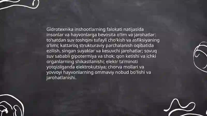 Gidrotexnika inshoatlarning falokati natijasida bo'lishi mumkin bilvosita va bevosita zararlari 3