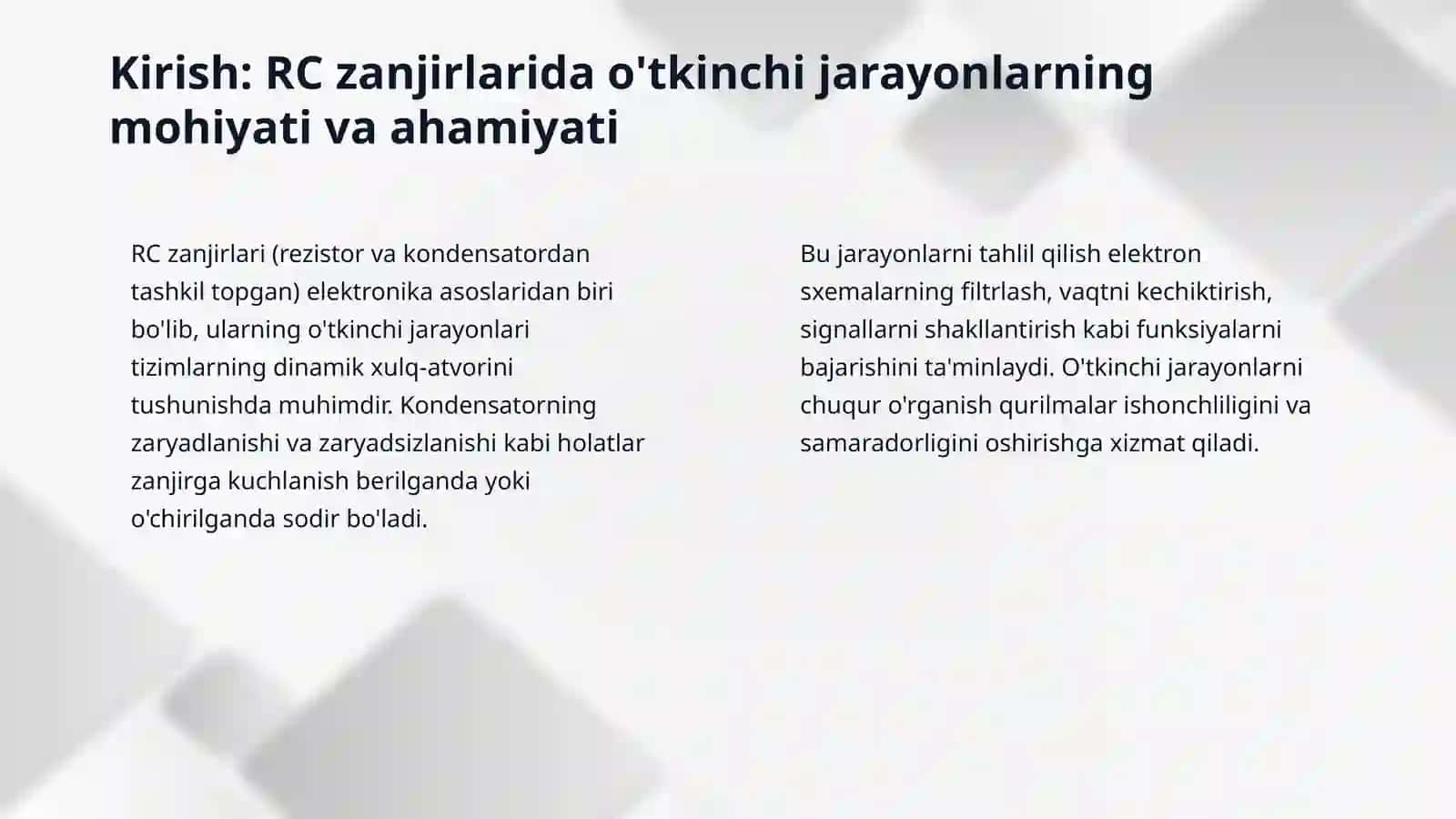 RC zanjirdagi o'tkinchi jarayonlar 3