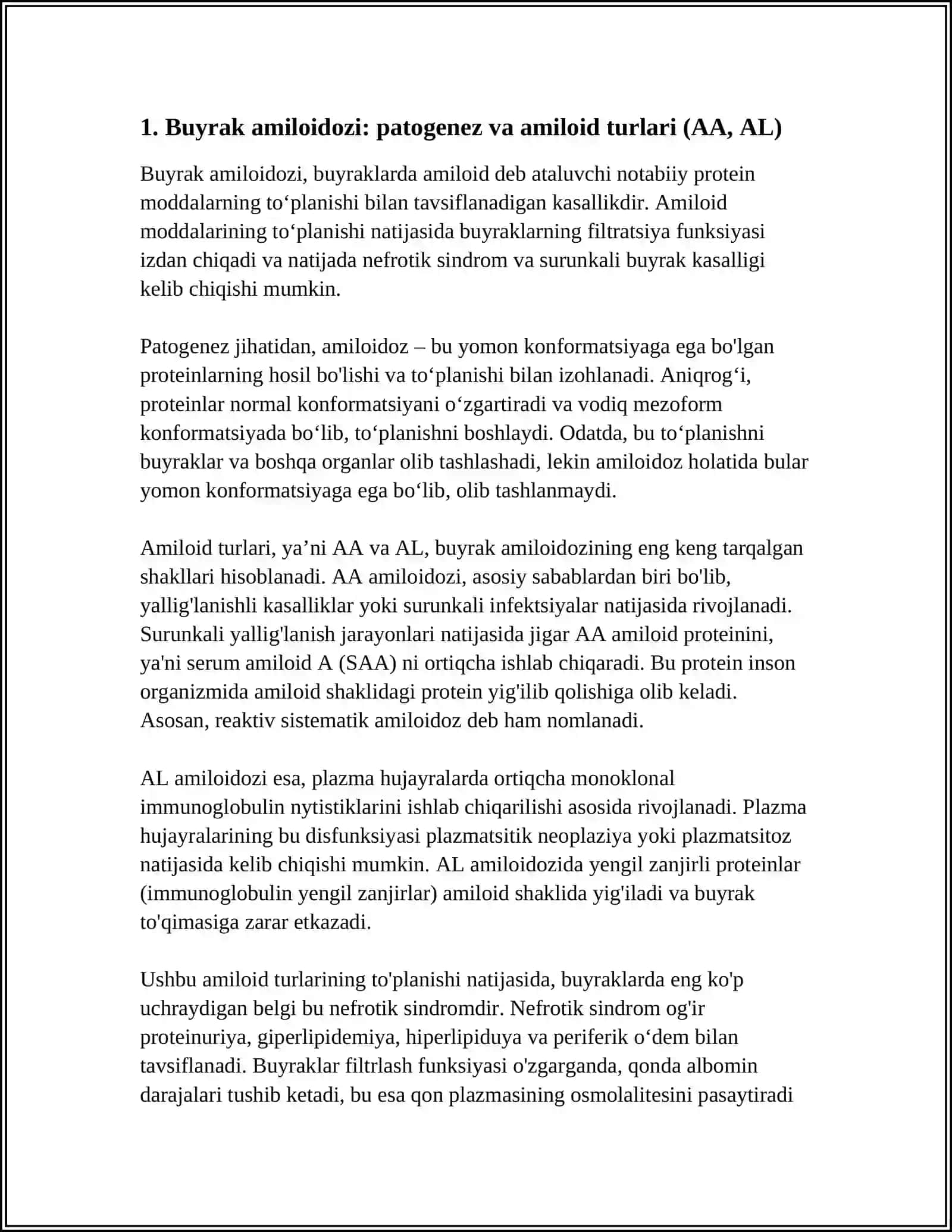 BUYRAK AMILOIDOZI NEFROTIK SINDROM SURUNKALI BUYRAK KASALLIGI 3
