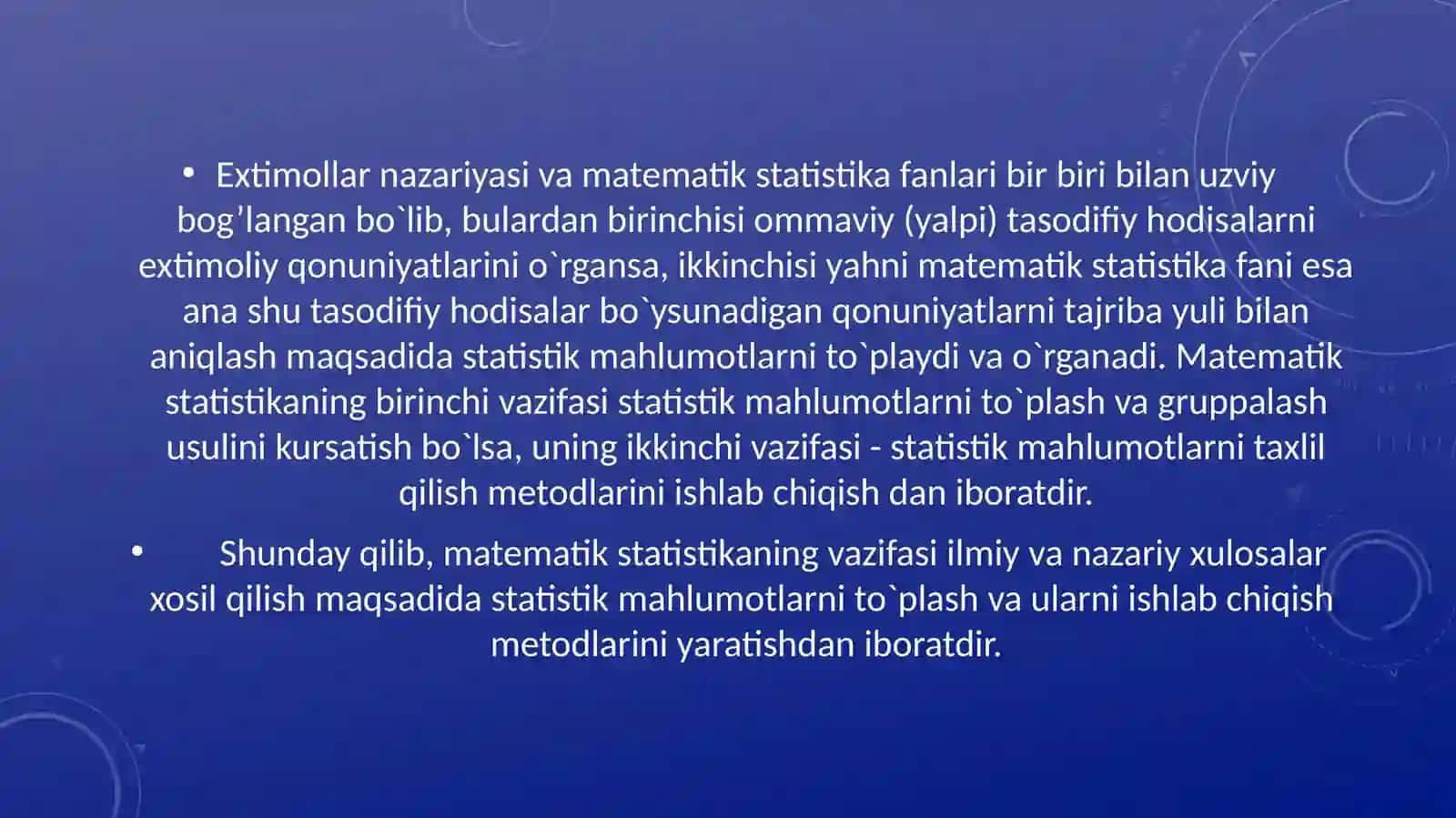MATEMATIK STATISTIKAELEMENTLARI.TANLAMANINGSTATISTIKTAQSIMOTI 3