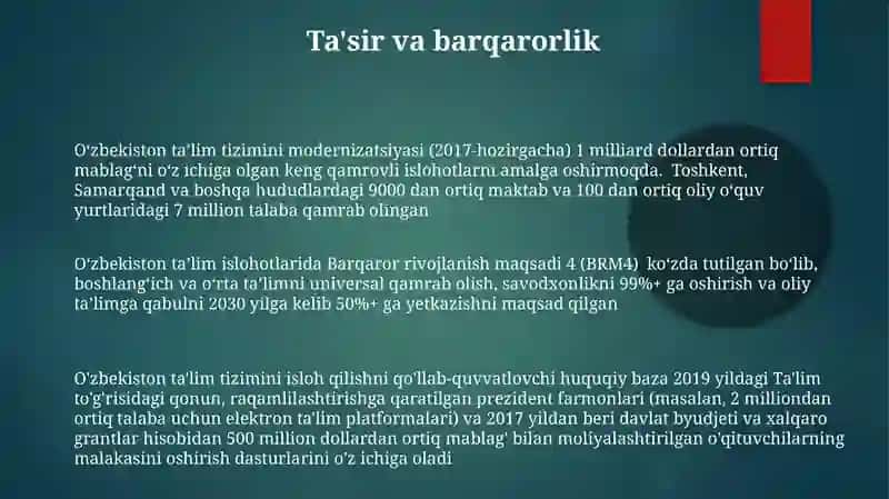 Oʻzbekiston taʼlim tizimini modernizatsiyasi (2017-hozirgacha) 3