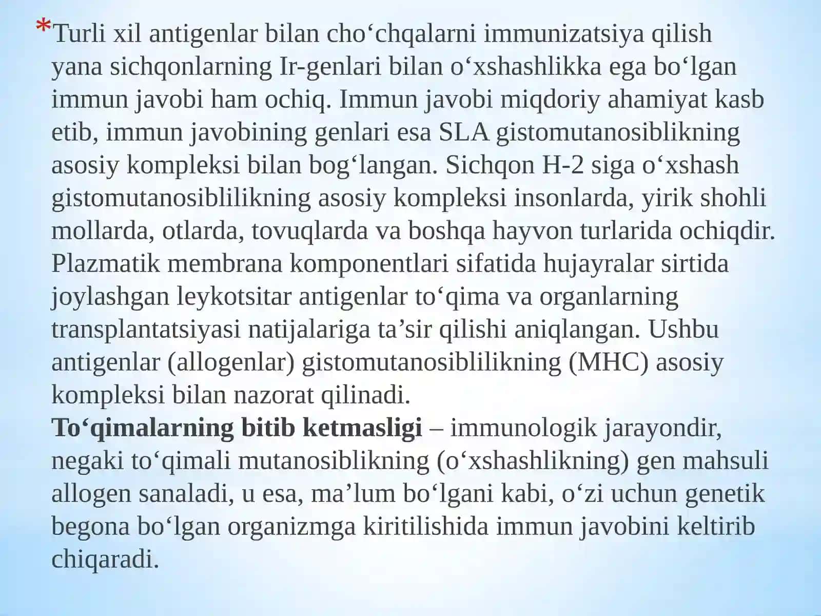 Immunjavobining genetik nazorati. Gistomoslikning asosiy kompleksi 3