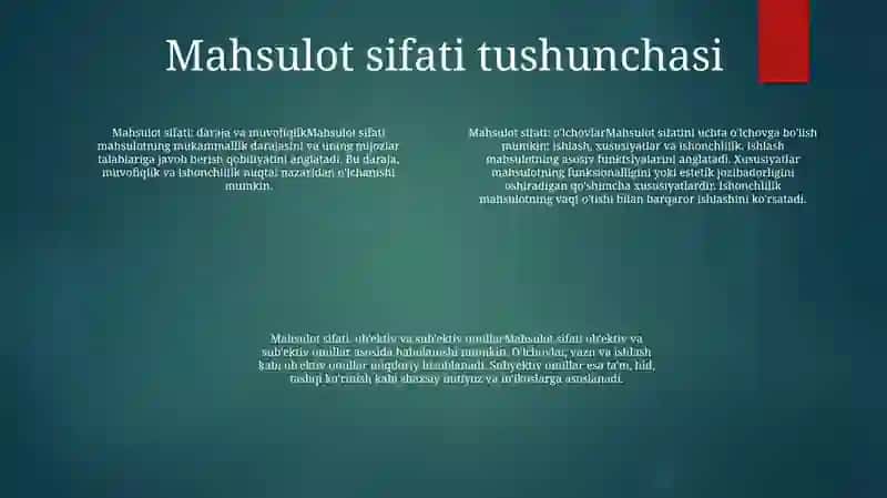 Kirish- Maxsulot Xarakteristikasini Tahlil qilish (MST) 3