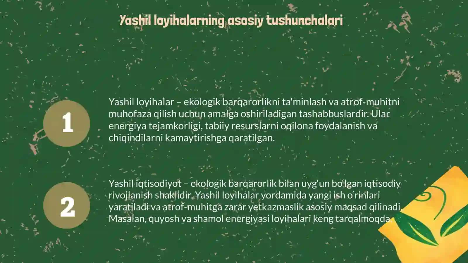 Yashil loyihalarni investitsiyalash yo'nalishlari 3