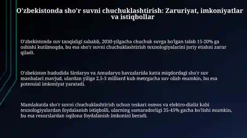 O'zberiston sharoitida sho'r suvlarni chuchuklashtirish g'oyasini yaratish 3