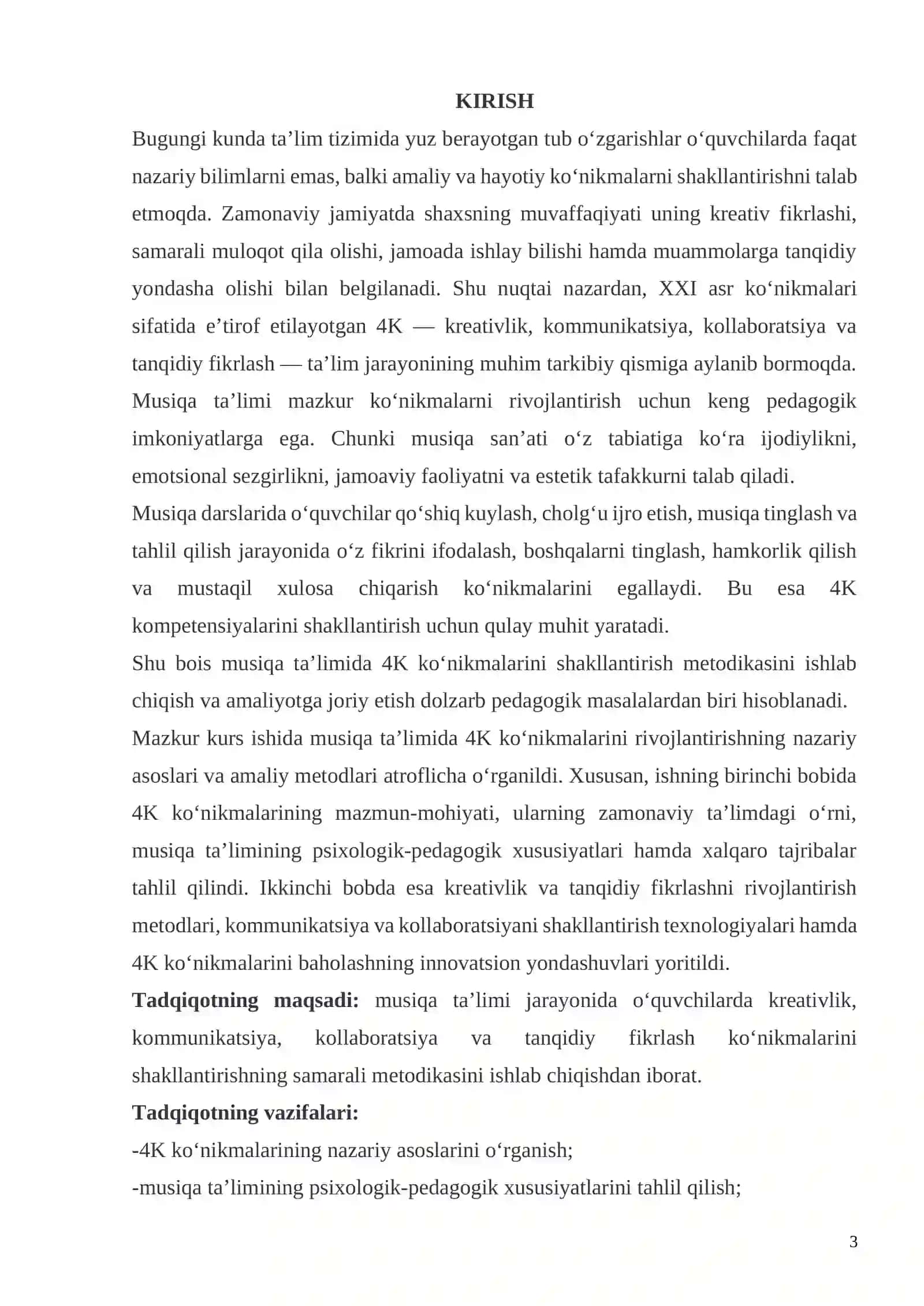Musiqa ta’limida 4K ko‘nikmalarini kreativlik, kommunikatsiya, kollaboratsiya va tanqidiy fikrlash shakllantirish metodikasi 3