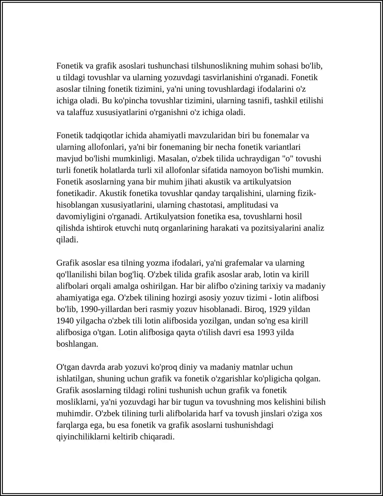 FANETIKA VA GRAFIKA ASOSLARINI ÒRGATISH USULLARI. KICHIK YOSHDAGI ÒQUVCHILARNING ONA TILINI ÒZLASHTIRISHIDA FANETIKA BILIMINING AHAMIYATI. ÒQUVCHILARDA SÒZNING TOVUSH VA HARF TARKIBI HAQIDAGI BOSHLANĢICH TASAVVURINI SHAKILLANTIRISH 3